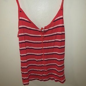 striped lace up tank